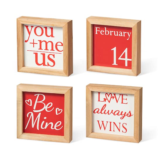 Glitzhome® 4" Valentine's Wooden Block Table Décor Set in Red | Michaels®